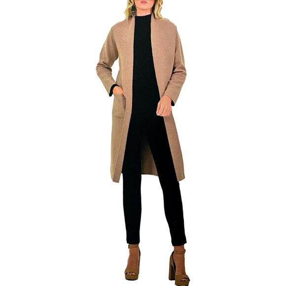 Max Sport Long Cardigan Duster Knit Sweater - Womens Sizes L, M Heather Sand Tan - Picture 3 of 4